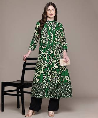 Green printed viscose long kurti 4