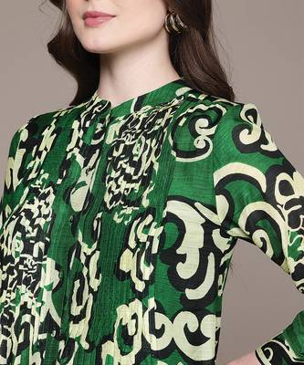 Green printed viscose long kurti 5