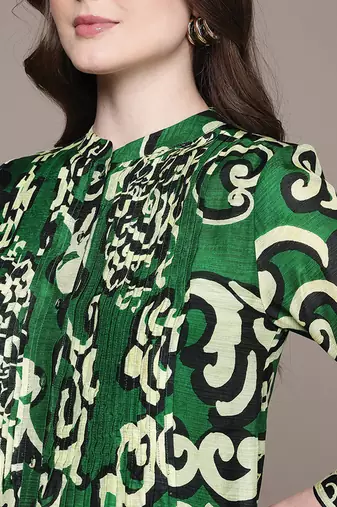 Green printed viscose long kurti