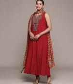 Maroon embroidered viscose kurta set