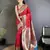 Women ruby red ikkat floral motifs lichi silk saree
