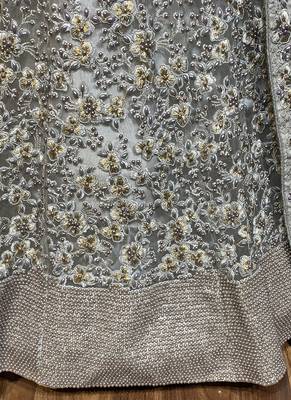 Soft Premium Net Wedding Lehenga In Grey With Embroidery & Pearl Work 4