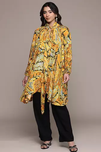 Orange printed lurex kaftan