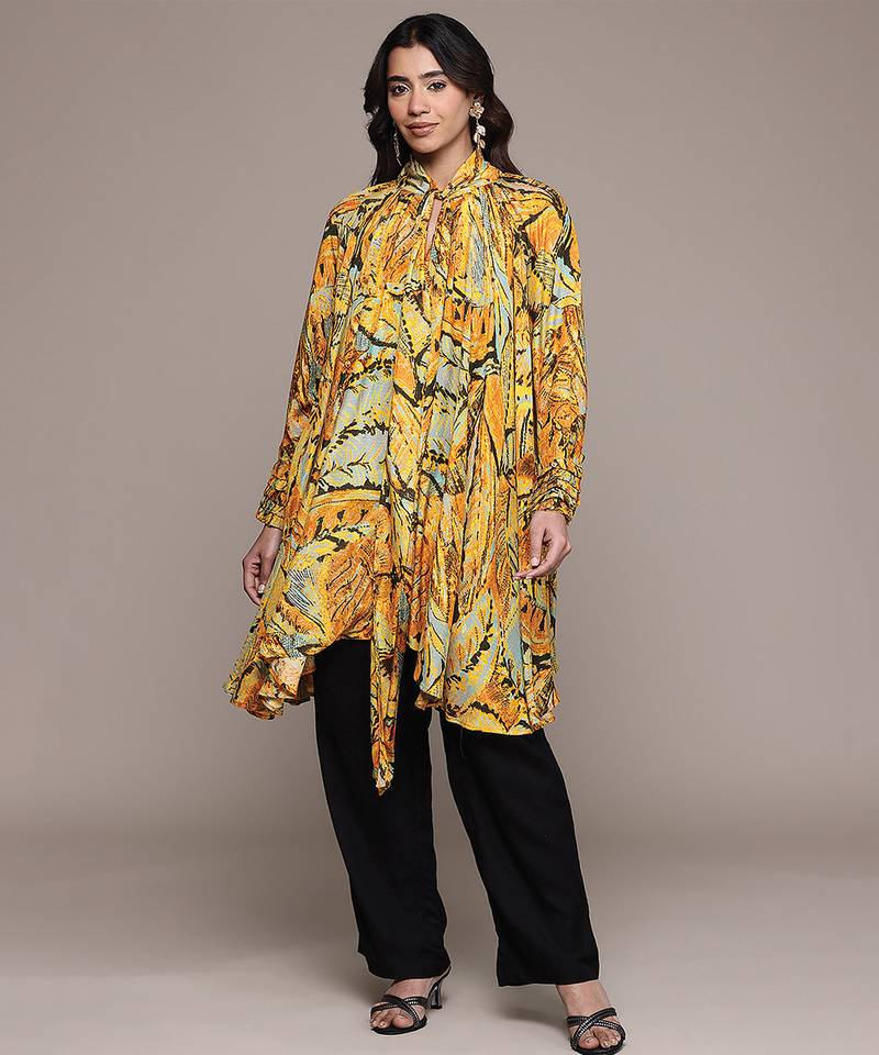 Orange printed lurex kaftan