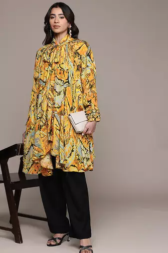 Orange printed lurex kaftan