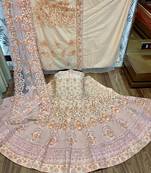 Soft Premium Net Wedding Wear Lehenga In Peach WIth Embroidery & Pearl Work