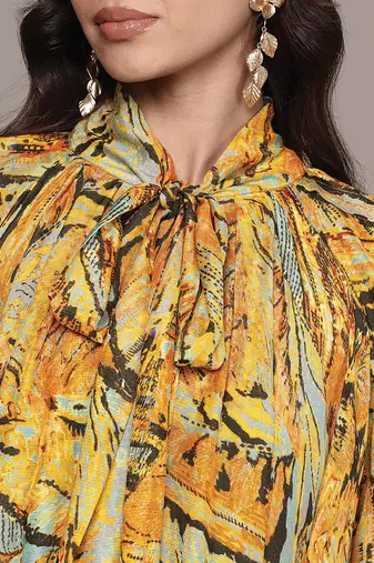 Orange printed lurex kaftan