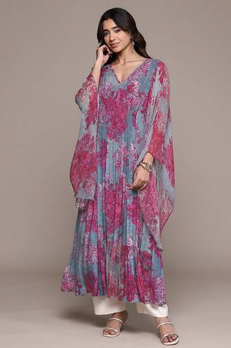 Purple printed chinon kaftan