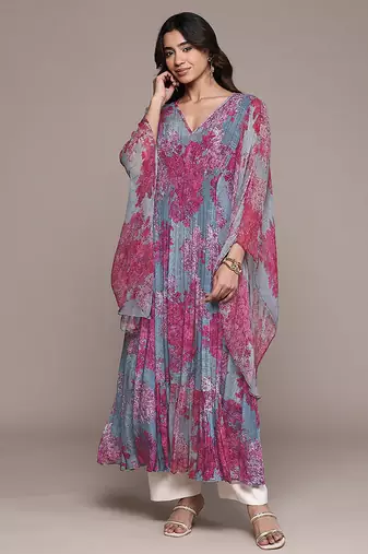 Purple printed chinon kaftan