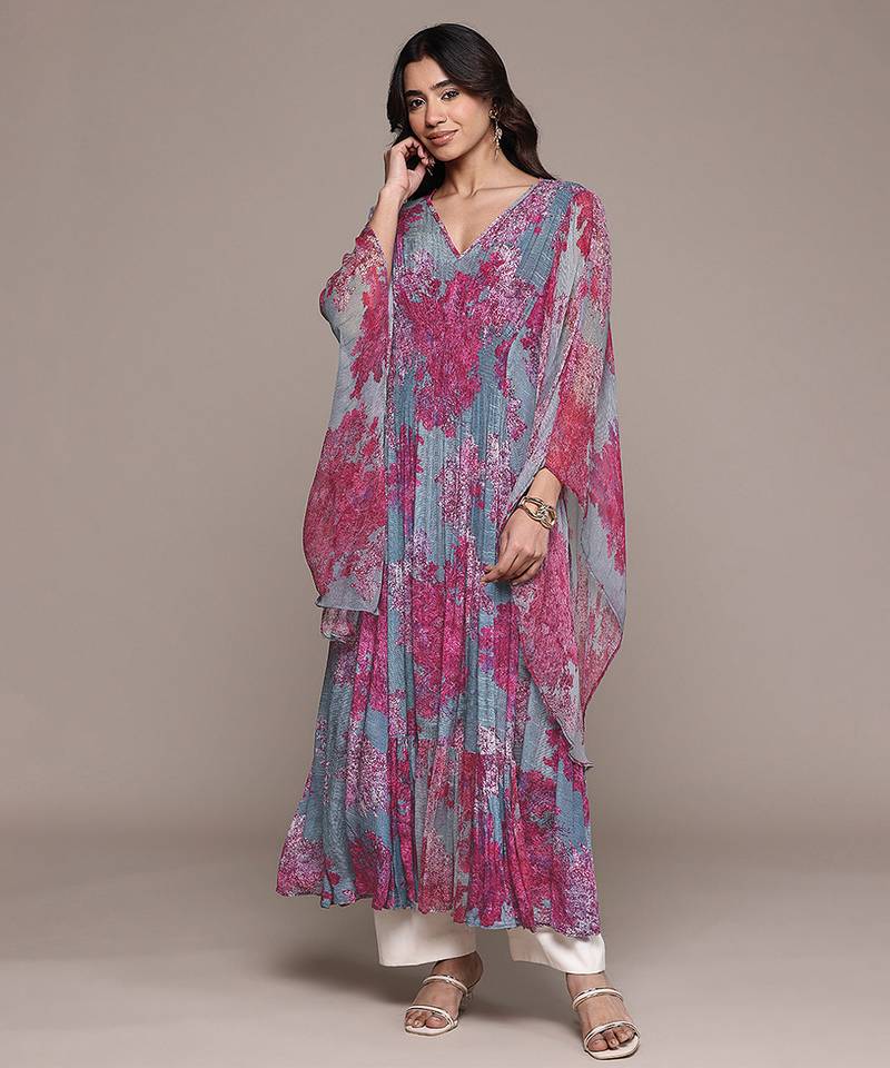 Purple printed chinon kaftan
