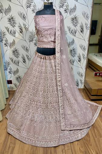 Soft Premium Net Wedding Wear Lehenga In Dusty Pink With Luckhnowi Work & Stone Work