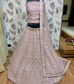 Soft Premium Net Wedding Wear Lehenga In Dusty Pink With Luckhnowi Work & Stone Work