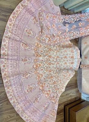 Soft Premium Net Wedding Wear Lehenga In Peach WIth Embroidery & Pearl Work 2