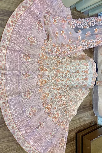 Soft Premium Net Wedding Wear Lehenga In Peach WIth Embroidery & Pearl Work