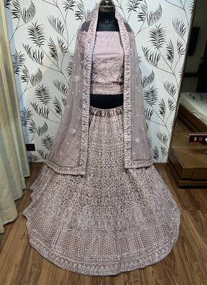 Soft Premium Net Wedding Wear Lehenga In Dusty Pink With Luckhnowi Work & Stone Work 2