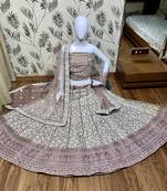 Soft Premium Net Wedding Wear Lehenga In Dusty Pink With Luckhnowi Work & Stone Work