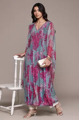 Purple printed chinon kaftan