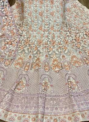 Soft Premium Net Wedding Wear Lehenga In Peach WIth Embroidery & Pearl Work 3