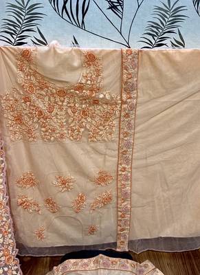 Soft Premium Net Wedding Wear Lehenga In Peach WIth Embroidery & Pearl Work 4