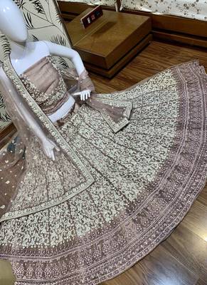 Soft Premium Net Wedding Wear Lehenga In Dusty Pink With Luckhnowi Work & Stone Work 2