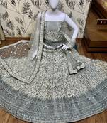 Soft Premium Net Wedding Wear Lehenga In Ravishing Grey With Luckhnowi Work & Stone Work