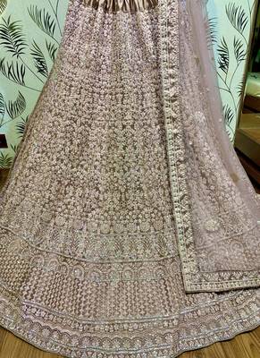 Soft Premium Net Wedding Wear Lehenga In Dusty Pink With Luckhnowi Work & Stone Work 3