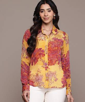 Yellow printed chinon shirt 1
