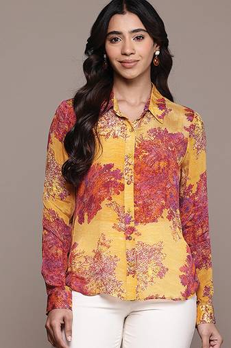 Yellow printed chinon shirt