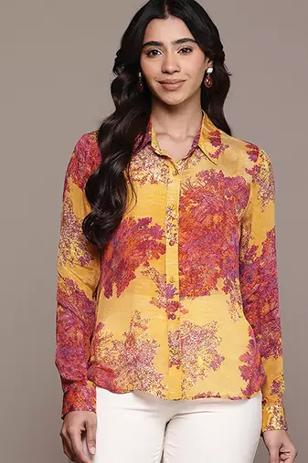 Yellow printed chinon shirt