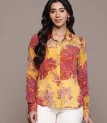 Yellow printed chinon shirt