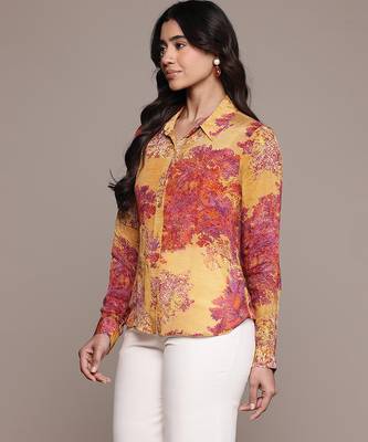 Yellow printed chinon shirt 2