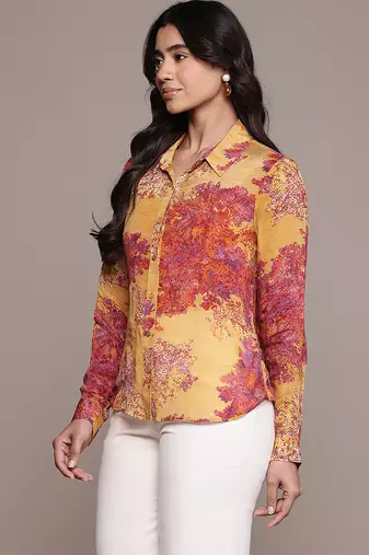 Yellow printed chinon shirt