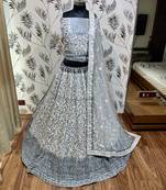 Soft Premium Net Wedding Wear Lehenga In Ravishing Grey With Luckhnowi Work & Stone Work