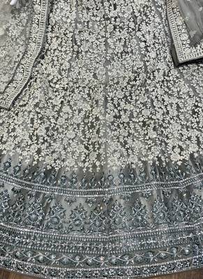 Soft Premium Net Wedding Wear Lehenga In Ravishing Grey With Luckhnowi Work & Stone Work 2
