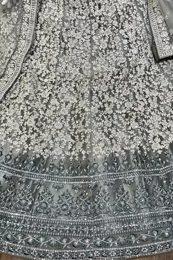 Soft Premium Net Wedding Wear Lehenga In Ravishing Grey With Luckhnowi Work & Stone Work
