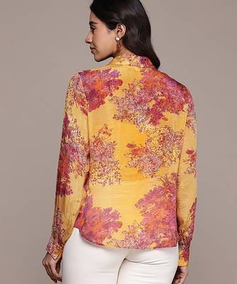 Yellow printed chinon shirt 3