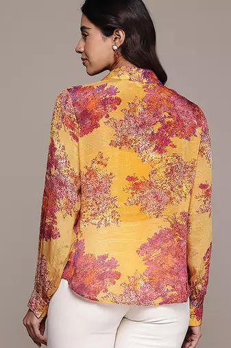 Yellow printed chinon shirt