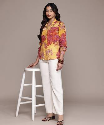 Yellow printed chinon shirt 4