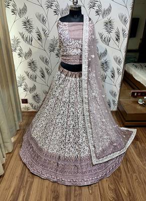 Soft Premium Net Wedding Wear Lehenga In Dusty pink With Luckhnowi Work & Stone Work 1