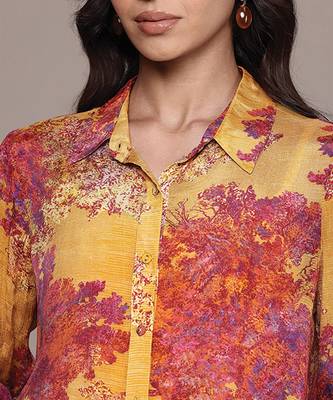 Yellow printed chinon shirt 5