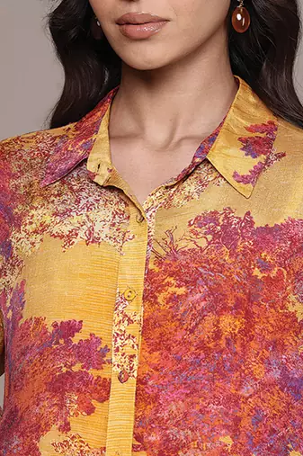 Yellow printed chinon shirt