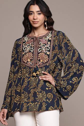 Black printed crepe kurti