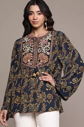 Black printed crepe kurti