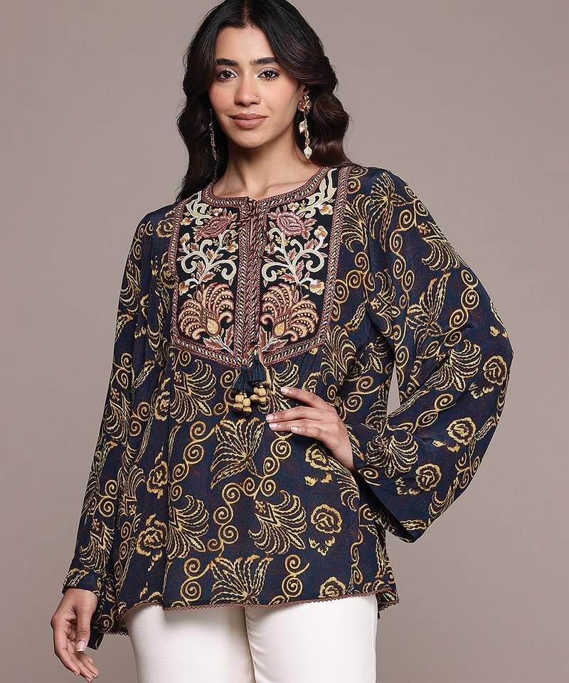 Black printed crepe kurti