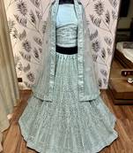 Soft Premium Net Wedding Wear Lehenga In Light Sea Green With Luckhnowi Work & Stone Work