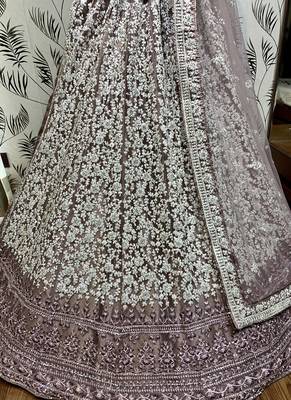 Soft Premium Net Wedding Wear Lehenga In Dusty pink With Luckhnowi Work & Stone Work 3