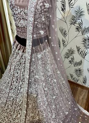 Soft Premium Net Wedding Wear Lehenga In Dusty pink With Luckhnowi Work & Stone Work 4
