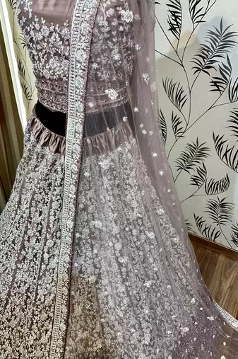 Soft Premium Net Wedding Wear Lehenga In Dusty pink With Luckhnowi Work & Stone Work