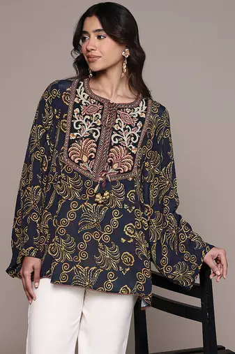 Black printed crepe kurti