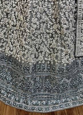 Soft Premium Net Wedding Wear Lehenga In Ravishing Grey With Luckhnowi Work & Stone Work 4